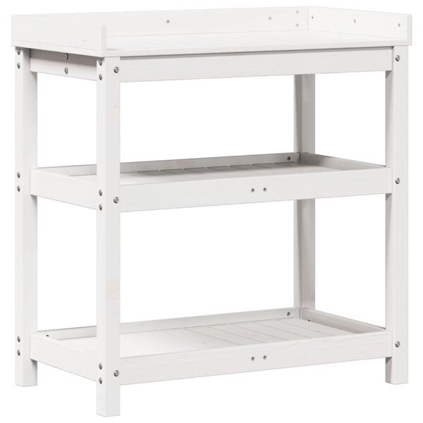 vidaXL Table de rempotage avec étagères blanc bois massif de pin