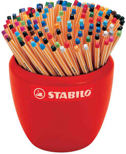 Pot céramique de 150 Stylo-Feutre POINT 88 Pointe Fine 0,4 mm assorties STABILO