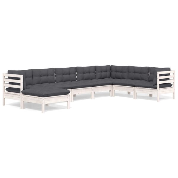 vidaXL Salon de jardin 8 Pièces avec coussins blanc bois de pin massif