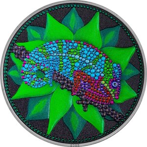 Pièce de monnaie en Argent 20 Dollars g 93.3 (3 oz) Millésime 2025 Dot Art CHAMELEON