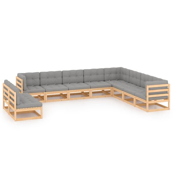 vidaXL Salon de jardin 10 Pièces avec coussins Bois de pin massif