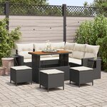 Ensemble de Canapé de Jardin 9 Pièces avec Coussins Noir Rotin Poly Acacia
