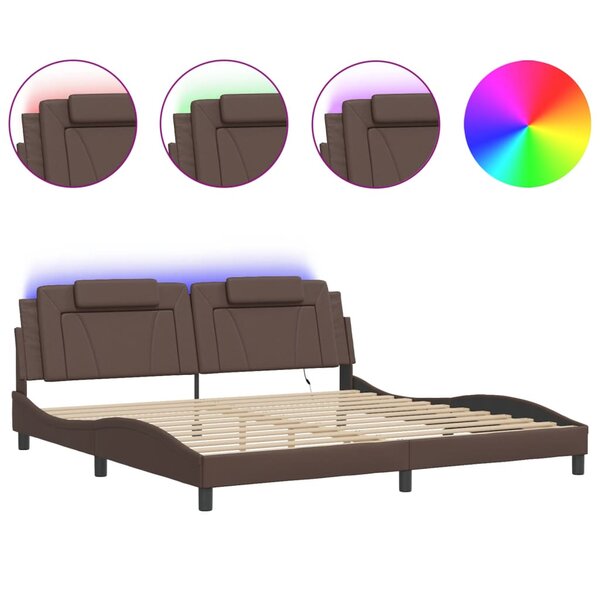 vidaXL Cadre de lit avec lumières LED marron 200x200 cm similicuir
