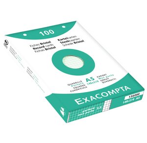 Étui de 100 fiches bristol blanc quadrillé 5x5 perforé 148x210mm Blanc EXACOMPTA