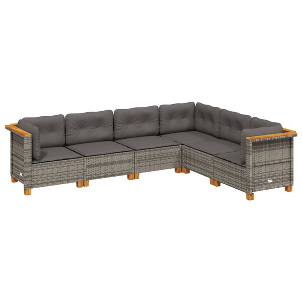 vidaXL Salon de jardin 6 Pièces avec coussins gris résine tressée