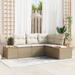 vidaXL Ensemble de canapés de jardin 4 pièces avec coussins Beige Poly Rotin Acacia