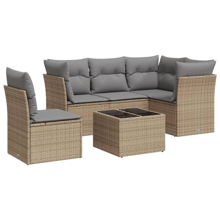 vidaXL Salon de jardin avec coussins 6 Pièces beige résine tressée