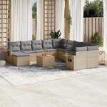 vidaXL Salon de jardin et coussins 14 Pièces mélange beige résine tressée