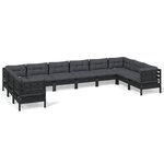 vidaXL Salon de jardin 10 Pièces avec coussins Noir Bois de pin