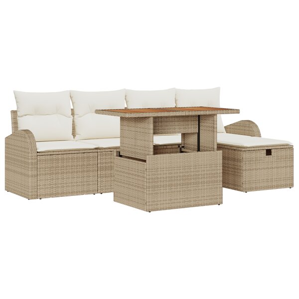 Ensemble de Canapé de Jardin vidaXL de 6 pièces avec Coussins Crème Poly Rattan