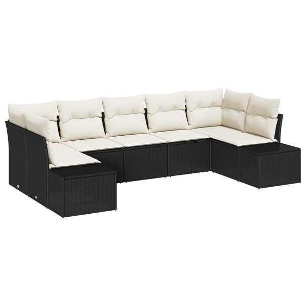 vidaXL Ensemble de canapé de jardin 7 pièces avec coussins Noir Rotin synthétique