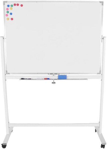 Tableau magnétique blanc à roulettes double face effaçable cadre en aluminium 110x75 cm incluant aimants marqueurs rigole panneau magnétique aimanté 01_0000303