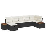 vidaXL Ensemble de canapé de jardin 7 pièces avec coussins Noir Poly Rattan