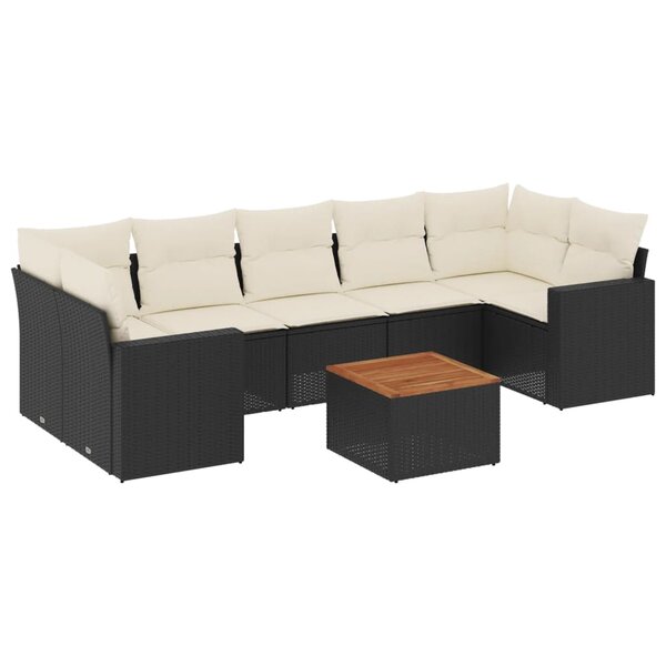 vidaXL Salon de jardin 8 Pièces avec coussins noir résine tressée