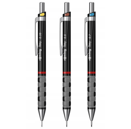 rOtring Tikky  lot de 3 Porte-mines Noir  HB 0.35/0.5/0.7mm  étui transparent