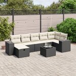 vidaXL Salon de jardin 8 Pièces avec coussins noir résine tressée