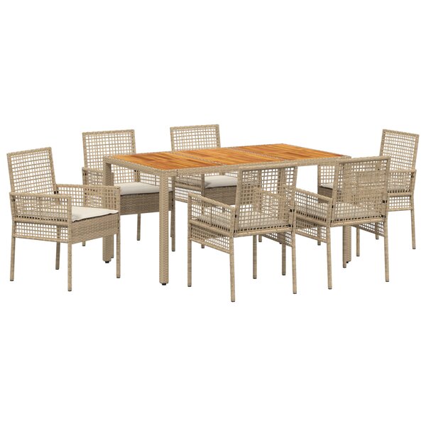 vidaXL Ensemble de salle à manger de jardin 7 pièces avec coussins Beige Poly Rotin