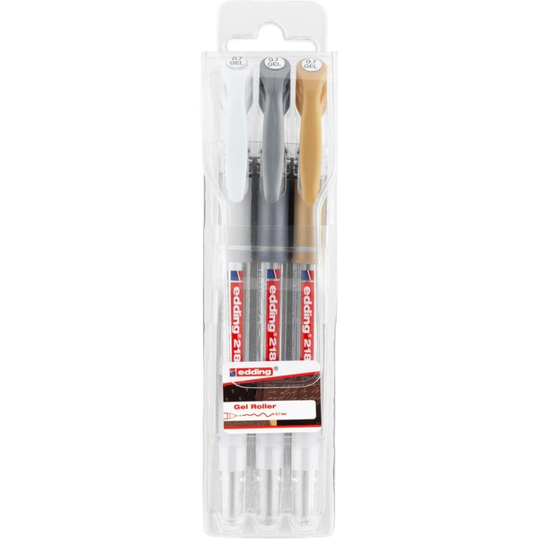 Roller à encre gel 2185 jeu de 3 métallisés-blanc 0 7 mm EDDING