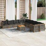 vidaXL Salon de jardin 11 Pièces avec coussins gris résine tressée