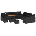Set de canapé de jardin 13 pièces vidaXL avec coussins Noir en poly rattan