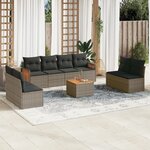 vidaXL Salon de jardin 9 Pièces avec coussins gris résine tressée