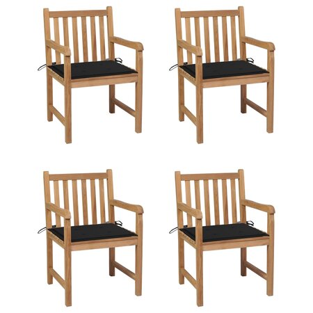 vidaXL Chaises de jardin 4 Pièces avec coussins noir Bois de teck solide