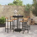 vidaXL Ensemble de bar jardin 5 Pièces noir poly rotin/bois massif acacia