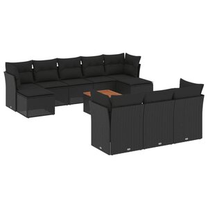 vidaXL Salon de jardin 11 Pièces avec coussins noir résine tressée