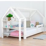 Lit cabane avec étagère 90 x 190 blanc et naturel