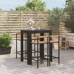 vidaXL Ensemble de bar jardin 5 Pièces noir poly rotin/bois massif acacia
