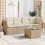vidaXL Salon de jardin avec coussins 5 Pièces beige résine tressée