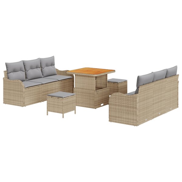 Ensemble de Canapé de Jardin 9 Pièces vidaXL avec Coussins Beige Poly Rattan Acacia