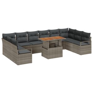 vidaXL Ensemble de Canapé de Jardin de 11 pièces avec Coussins Gris Poly Rattan Acacia