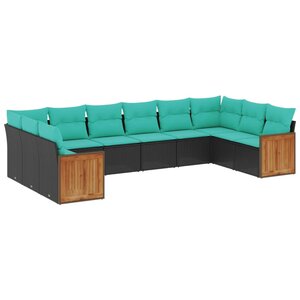 vidaXL Salon de jardin 10 Pièces avec coussins noir résine tressée