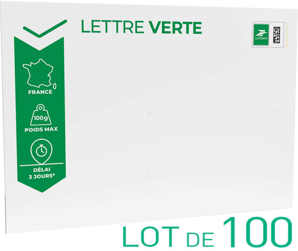 Prêt-à-Poster - Lettre Verte - 100g - Format C5 - Enveloppe en lot de 100