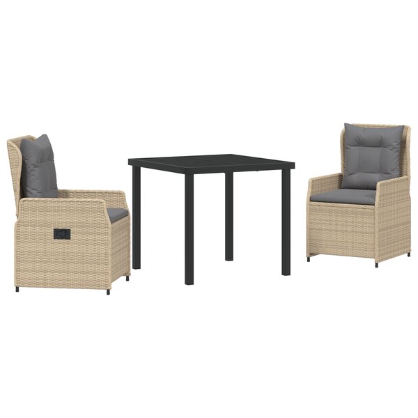 Ensemble repas jardin 3 pièces poly rattan beige vidaXL