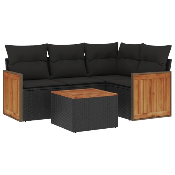 vidaXL Salon de jardin 5 Pièces avec coussins noir résine tressée