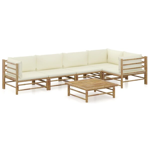 vidaXL Salon de jardin 6 Pièces avec coussins blanc crème bambou