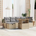 vidaXL Ensemble de canapé de jardin de 7 pièces avec coussins Beige Rattan Poly