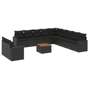 vidaXL Salon de jardin 12 Pièces avec coussins noir résine tressée