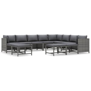 vidaXL Salon de jardin 12 Pièces avec coussins Résine tressée Gris