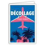 Carte Paré au Décollage Départ en Retraite avec Enveloppe  Mini Posters Format 17x11 5cm  Au Revoir Bonne Continuation Changement Vie Voyage Avion Palmiers Rétro Vintage Rose/Bleue