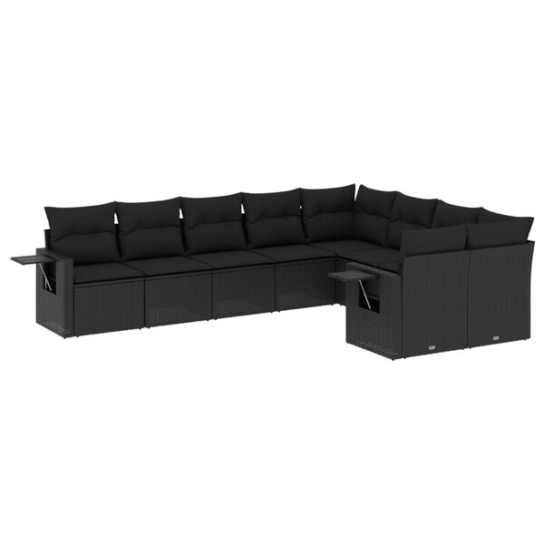 vidaXL Salon de jardin 9 Pièces avec coussins noir résine tressée