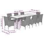 vidaXL Ensemble à manger de jardin et coussins 9 Pièces gris rotin verre