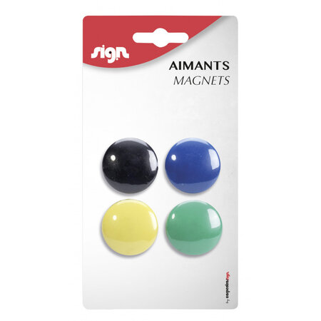 Lot de 4 aimants ronds diamètre de 32 mm - assortiment - sign