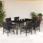 vidaXL Ensemble à manger de jardin coussins 7Pièces Noir Résine tressée