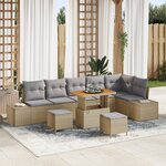 Ensemble de canapés de jardin 9 pièces avec coussins beige poly rotin acacia