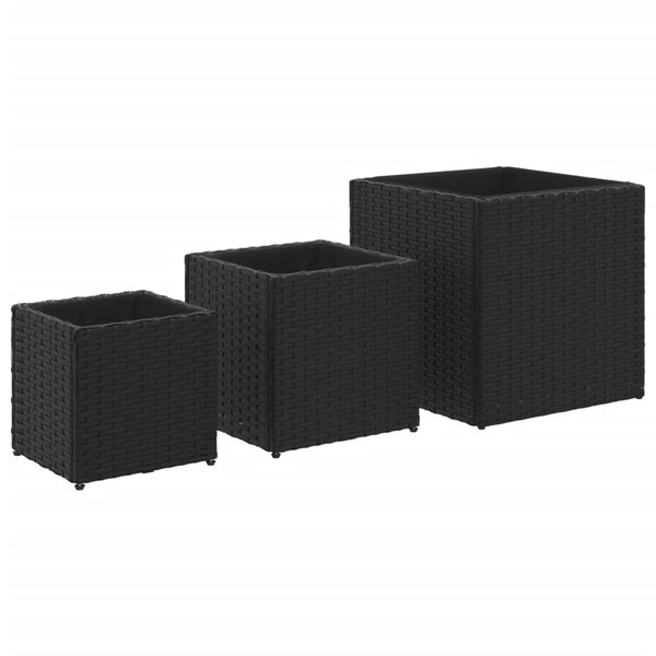 vidaXL Jardinières d'extérieur 3 Pièces noir résine tressée