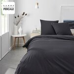 Parure de lit - 220 x 240 cm - 100  Percale Finition dentelle - Fusain