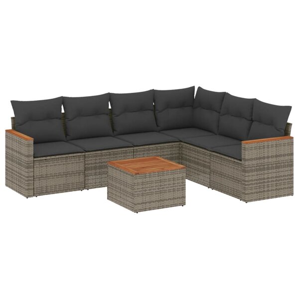 vidaXL Salon de jardin avec coussins 7 Pièces gris résine tressée